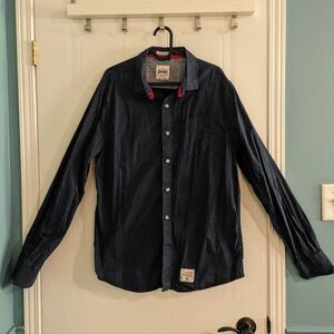 Super Dry Shirt Button Up Front Blue Polka Dot Size XL Long Sleeve